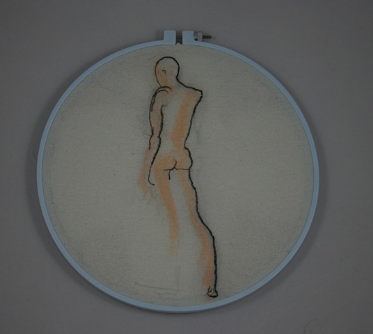 figure sketch in fiber, hand embroidered and pasteled