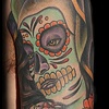 Day of the Dead Virgin Mary with Sugar Skull and Marigold Flowers