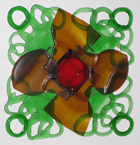 recycled bottle glass, red ashtray.