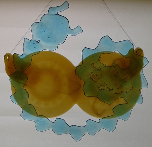 plates, cups, and recycled bottle glass.