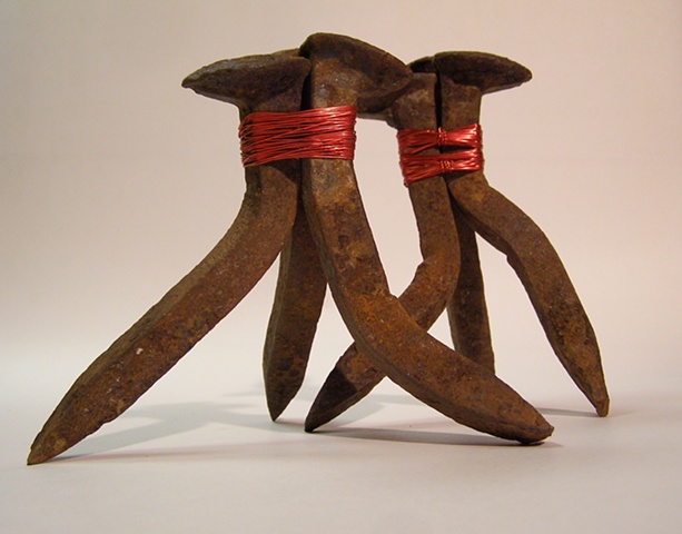 sculpture, railroad spikes