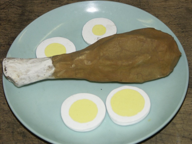 Chicken leg and hard-boiled egg
