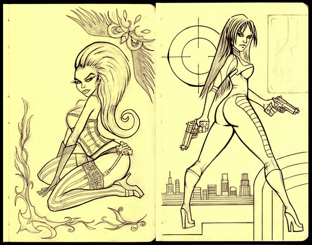 Burlesque girl and Girl with guns