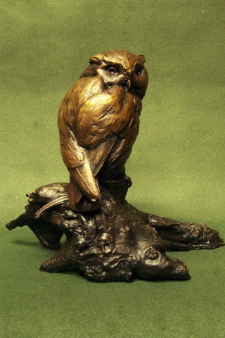 bronze, sculpture, michelle post, owl, bat