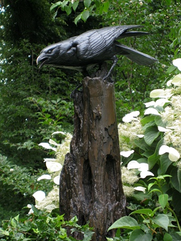 bronze, sculpture, michelle post, crow, sculpture garden, Nutley, NJ, 