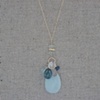 New Jade, Moss Agate, Spinel, Quartz, Aquamarine & Flourite Cluster Necklace on Gold-Filled Chain