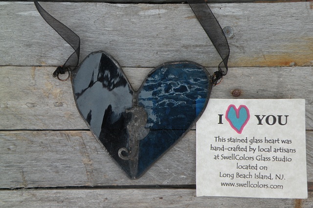 Stained Glass Heart - Brass Seahorse adornment