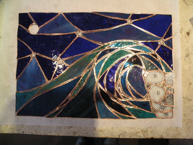 custom stained glass, ocean, crystals