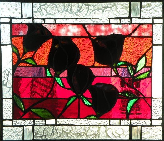 Stained glass, black rose, Long Beach Island, custom 