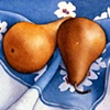 Pears on Blue Tablecloth
