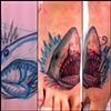 shark on brentons foot by sanchez tattooer