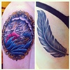 feather and sinking ship tattoo by sanchez