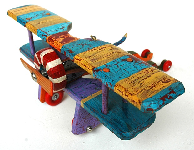 Yellow and Blue Stripped Biplane