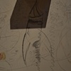 a past presents a future, detail of wall drawing with rocket artifact