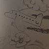 a past presents a future, wall drawing detail with smoking airplane