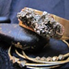 Raw Pyrite Cuff with Hammered Brass Bangles