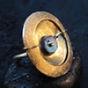 Ancient Blue Roman Glass Ring Fragment In Brass Frame