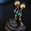 Turquoise, Brass and Feather Earrings