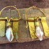 Hammered Brass and Pearl Earrings