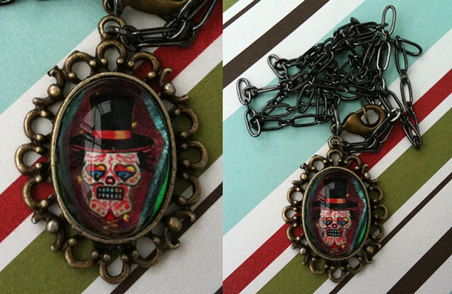 sugar skull necklace top hat