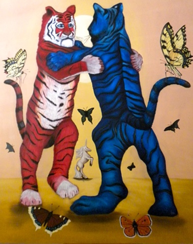 ANIMAL ART, FELINES, CATS, BUTTERFLIES