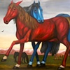 'RED BLUE HORSES (EQUINE TANGO)