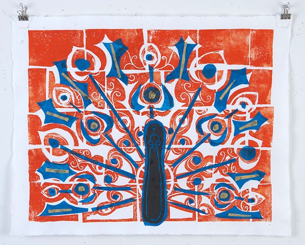 Red Collaged Peacock