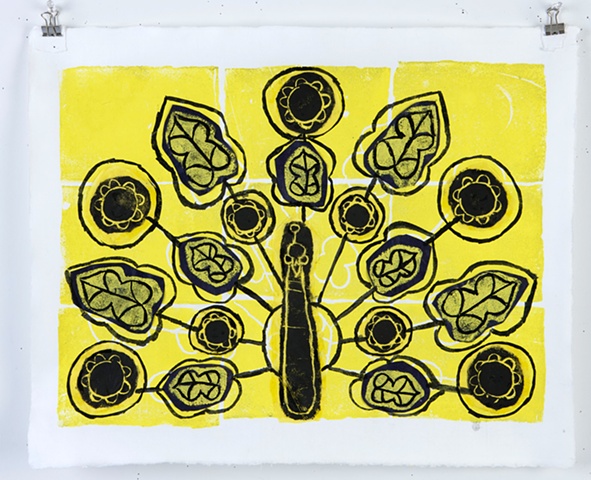 Yellow Collaged Peacock Print