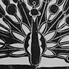 Peacock with Black Flowers